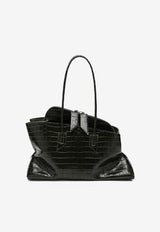 The Attico Medium La Passeggiata Croc-Embossed Leather Shoulder Bag Dark Green 260WAH00054LBT021P/S_ATTIC-129