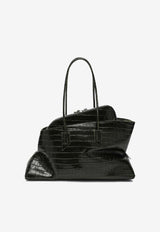 The Attico Medium La Passeggiata Croc-Embossed Leather Shoulder Bag Dark Green 260WAH00054LBT021P/S_ATTIC-129