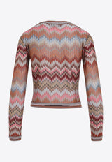 Zigzag-Pattern Crewneck Cardigan