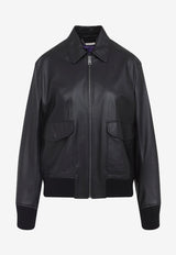 Leather Zip-Up Bomber Jacket