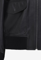 Leather Zip-Up Bomber Jacket