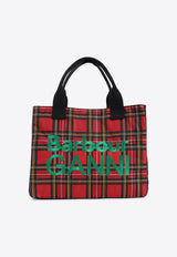 X GANNI Tartan Check Wax Tote Bag