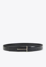 T-Buckle Reversible Belt in Croc-Embossed Leather