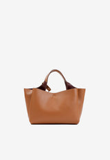 Logo Stamped Grained Leather Top Handle Bag