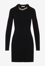 فستان قصير طويل الأكمام بسلسلة