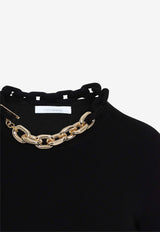 فستان قصير طويل الأكمام بسلسلة