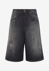 Paint-Splattered Bermuda Denim Shorts