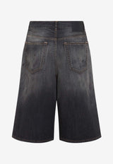 Paint-Splattered Bermuda Denim Shorts