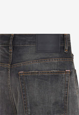 Paint-Splattered Bermuda Denim Shorts