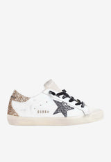 Super Star Leather Sneakers with Glittered Star and Heel