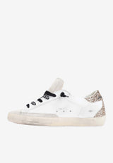 Super Star Leather Sneakers with Glittered Star and Heel