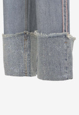 Rhinestone-Embellished Turn-Up Jeans
