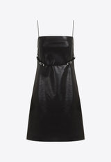 فستان قصير من الجلد بلا أكمام مع حزام