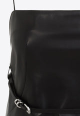 فستان قصير من الجلد بلا أكمام مع حزام