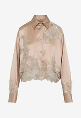 Lace-Insert Satin Shirt