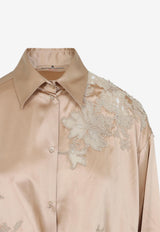 Lace-Insert Satin Shirt