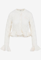 Openwork Flounced Cardigan in Alpaca and Silk