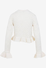 Openwork Flounced Cardigan in Alpaca and Silk