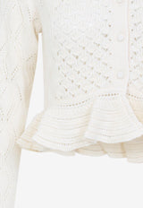 Openwork Flounced Cardigan in Alpaca and Silk