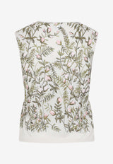 Floral-Embroidered Cashmere and Silk Top
