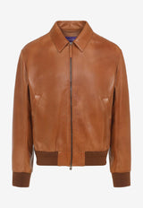 Zip-Up Leather Bomber Jacket