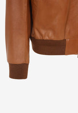 Zip-Up Leather Bomber Jacket