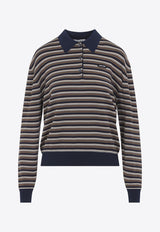 Long-Sleeved Striped Polo T-shirt