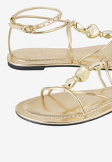 ba&sh Caya Strappy Flat Sandals in Metallic Leather Gold 2E26PCAY_GOLD