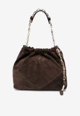 ba&sh Large June Suede Shoulder Bag Chocolate 2H24CFMS_CHOCOLATE