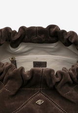 ba&sh Large June Suede Shoulder Bag Chocolate 2H24CFMS_CHOCOLATE