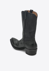 Prada Texan Mid-Calf Leather Boots Black 2WE002X000MJ0/R_PRADA-F0002