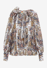 Printed Long-Sleeved Ruffled Blouse