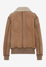 Suede Shearling-Collar Jacket