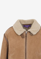 Suede Shearling-Collar Jacket
