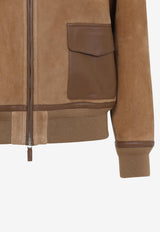 Suede Shearling-Collar Jacket