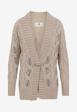 Crystal-Embellished Cable-Knit Cardigan