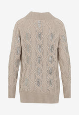 Crystal-Embellished Cable-Knit Cardigan