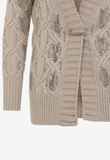 Crystal-Embellished Cable-Knit Cardigan