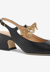 Charms 55 Chain-Embellished Leather Pumps