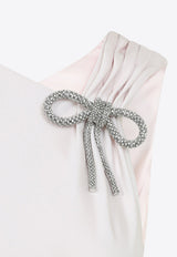 Embellished Bow Asymmetric Satin Dress