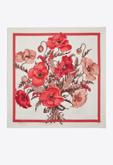Salvatore Ferragamo Poppies Print Silk Scarf 310158 FO POPPIES 771387 IVORY/PINK