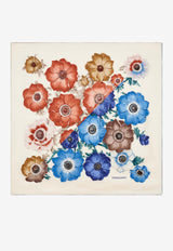 Ferragamo Anemone Print Silk Scarf White 310175 FO ANEMONI 786601 IVORY/BLU/COTTO