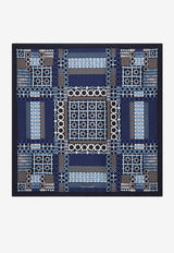 Salvatore Ferragamo Newkilt Gancini Print Silk Scarf Blue 310176 FO NEWKILT 775346 BLU MARINE