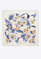 Ferragamo Sunflower Print Silk Scarf Multicolor 310196 FO GIRASOLI 789945 LILAC HINT