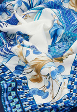 Ferragamo Animal Print Silk Scarf Blue 310199 FO SHOW 90 793537 WHITE PATTERNED BRIGHT
