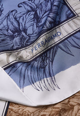 Ferragamo Gravure Print Silk Scarf Blue 310213 FO GRAVURE 785733 DENIM MARRONE