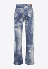 Graphic Print Distressed Jeans