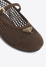 Triangle Logo Crochet Knit Ballet Flats