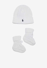 Polo Ralph Lauren Kids Babies Wool Booties and Hat Gift Set - Set of 2 Beige 320P01426003CO/R_POLOR-WHT
