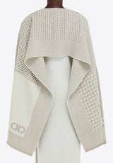 Ferragamo Jacquard Wool Cape Cream 321234 ST PATCHWORK 790363 IVORY